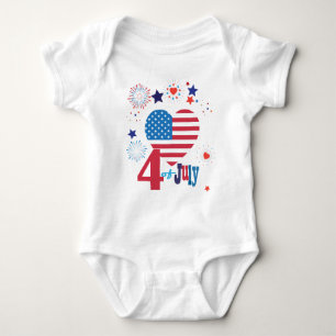 4th of July American USA Flag Heart Flag Patriotic Baby Bodysuit
