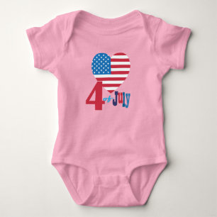 4th of July American USA Flag Heart Flag Patriotic Baby Bodysuit