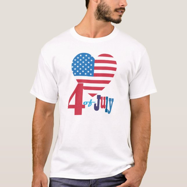 4th of July American USA Flag Heart Flag Patriotic T-Shirt (Front)