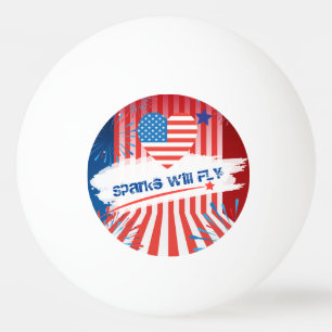 4th of July American USA Flag Heart Personalised Ping Pong Ball