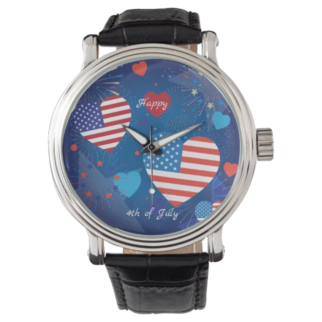 4th of July American USA Flag Patriotic Custom Watch (Front)
