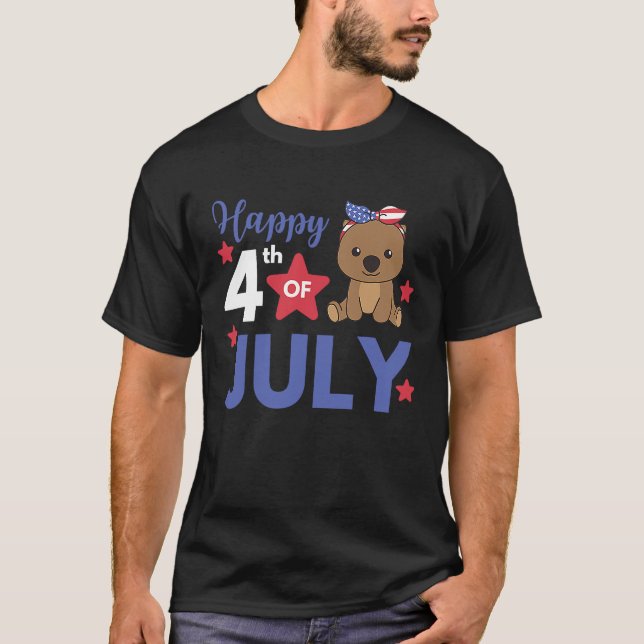 4th Of July American Wombat For Kids Cute Usa Womb T-Shirt (Front)