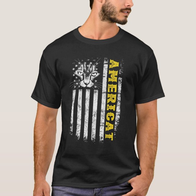 4th Of July Americat Merica Cat American Flag Men  T-Shirt (Front)