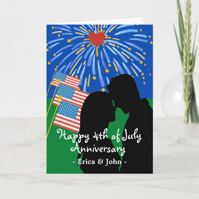 4th of July Anniversary with Couple Fireworks Card (Front)