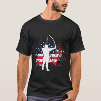4th Of July Archer Bow Shooting Arrow American Fla T-Shirt