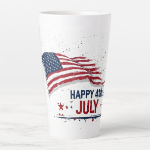 4th of July - Artistic US Flag Paint Splatter Latte Mug