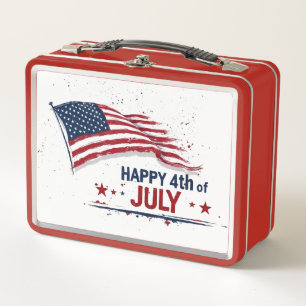 4th of July - Artistic US Flag Paint Splatter Metal Lunch Box