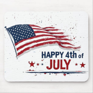 4th of July - Artistic US Flag Paint Splatter Mouse Pad