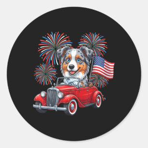 4th Of July Australian Shepherd Dog Funny Classic Round Sticker