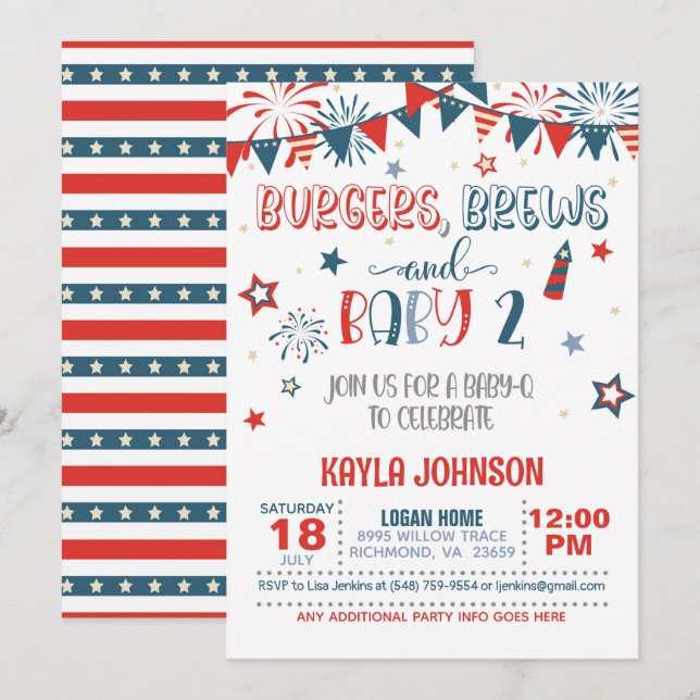 4th of July Baby Q Baby Shower - Baby 2 Invitation (Front/Back)