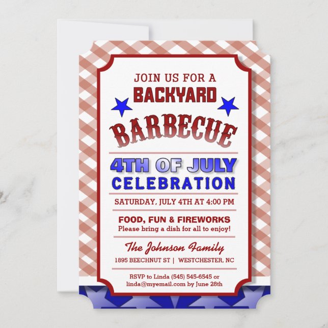 4th of July Backyard BBQ Celebration Festive Invitation (Front)