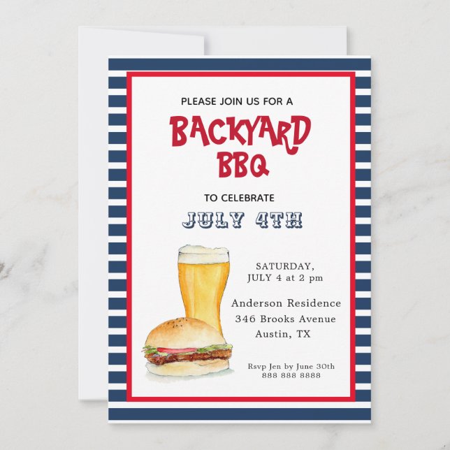 4th of July Backyard BBQ party  Announcement (Front)