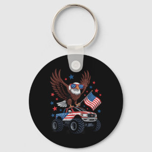 4th Of July Bald Eagle On Monster Truck Usa Flag P Key Ring