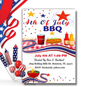 4th Of July Banner Independence BBQ  Invitation