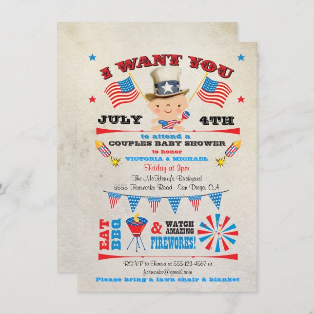 4th of July Barbecue bbq Baby Shower invitations (Front/Back)