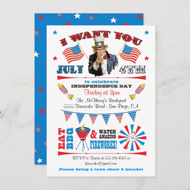 4th of July Barbecue bbq party invitations (Front/Back)