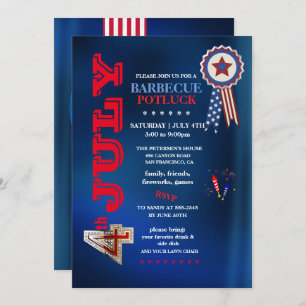 4th of July Barbecue Potluck Party Invitation