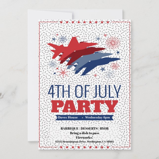 4th of July Barbeque Party Invitation Jets Planes (Front)