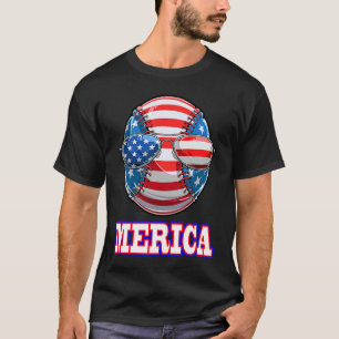 4th of July Baseball American Flag Kids Boys Men T-Shirt