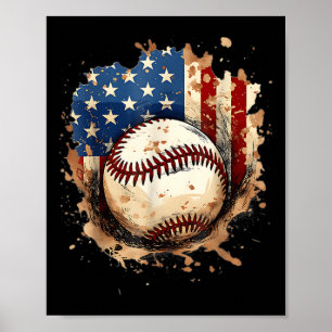 4th Of July Baseball Drip Ice Cream Patriotic Amer Poster
