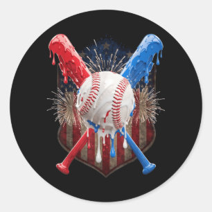4th of July Baseball Drip Ice Cream Patriotic Classic Round Sticker