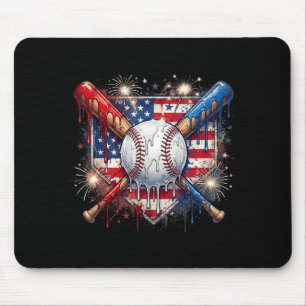 4th of July Baseball Drip Ice Cream Patriotic Mouse Pad
