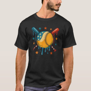 4th of July Baseball Drip Patriotic American Flag  T-Shirt