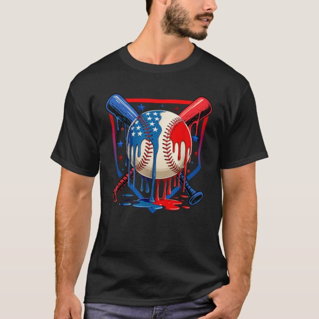4th Of July Baseball Drip Patriotic Ice Cream Yout T-Shirt (Front)