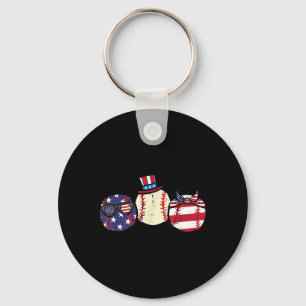 4th Of July Baseball Independence Day America Men Key Ring