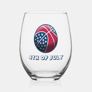 4th of July Basketball Stemless Wine Glass
