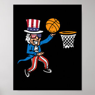 4th Of July Basketball Uncle Sam America Men Boys Poster