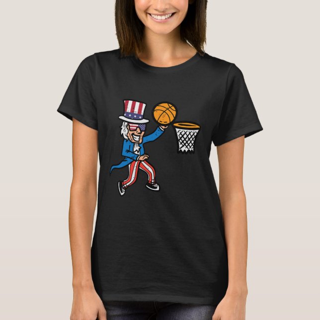 4th Of July Basketball Uncle Sam America Men Boys  T-Shirt (Front)