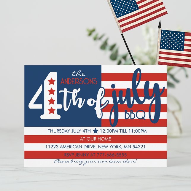 4th of July BBQ American Flag Inspired Party Invitation (4th of July Flag Inspired Party Invitation)
