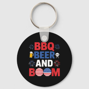 4th Of July Bbq Beer And Boom Patriotic Aamerican Key Ring