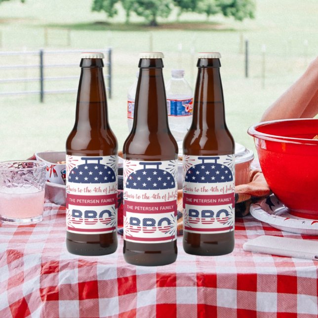 4th of July bbq  fireworks stars and stripes Beer Bottle Label (Creator Uploaded)