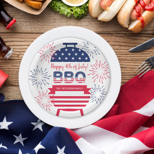 4th of July bbq  fireworks stars and stripes Paper Plate