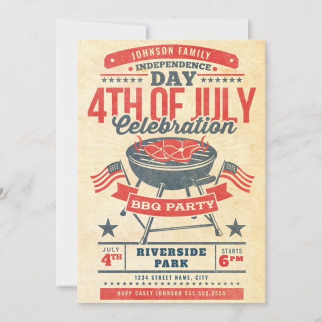 4TH of July BBQ Grill Family Reunion Invitation (Front)