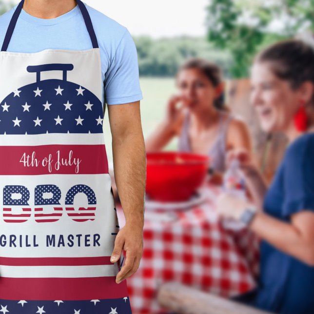 4th of July bbq grill master red and blue barbecue Apron (Creator Uploaded)