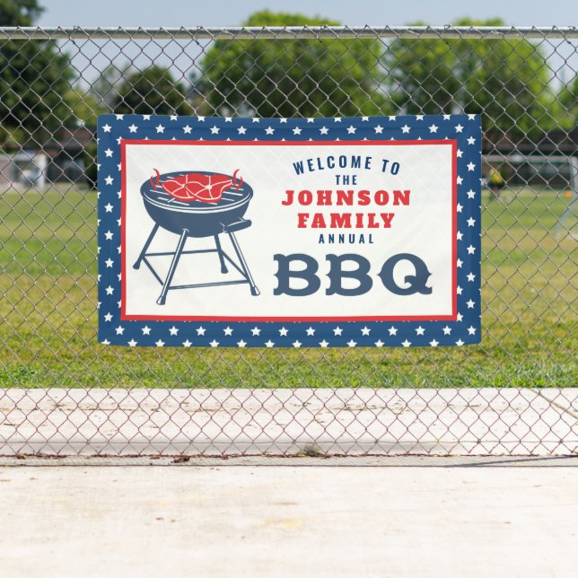 4TH of July BBQ Grill Personalised Family Reunion  Banner (Insitu)