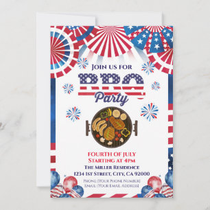 4th Of July BBQ Invitation, Party In USA Invite
