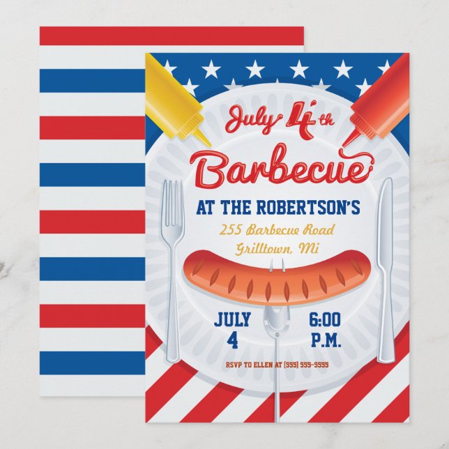 4th of July BBQ Party Invitation (Front/Back)
