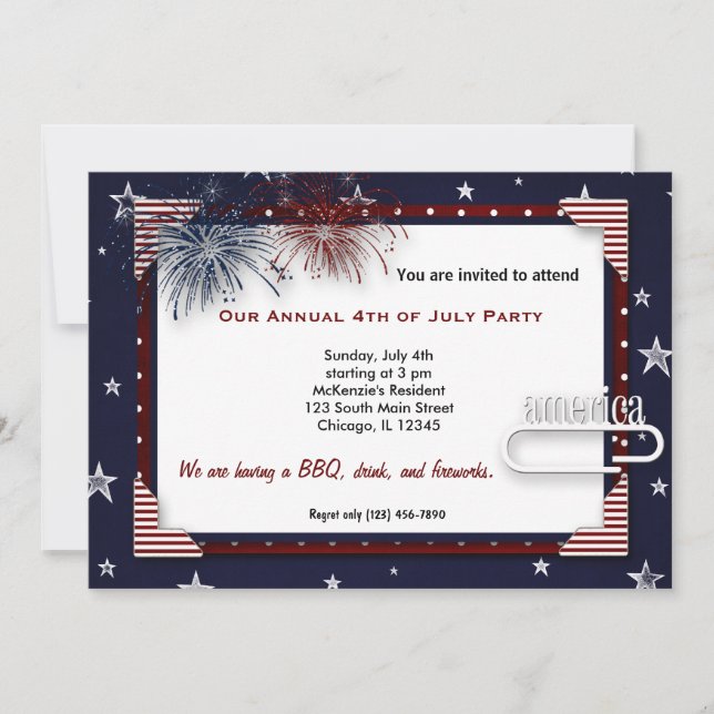 4th of July BBQ Party Invitation (Front)