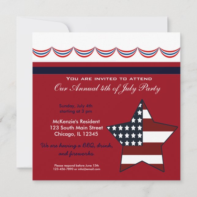 4th of July BBQ Party Invitation (Front)