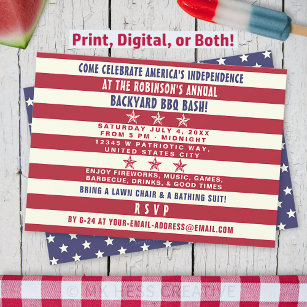4th of July BBQ Party Patriotic Stars Stripes Flag Invitation