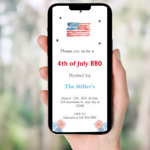 4th of july BBQ party Phone invitations