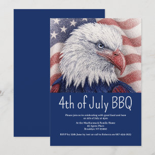 4th of July BBQ Patriotic Red White Blue Flag USA Invitation