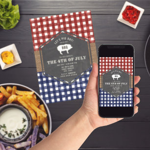 4th of July BBQ Pig Red White And Blue Party Invitation