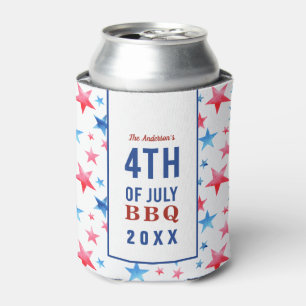 4th of July bbq red blue patriotic stars barbecue Can Cooler