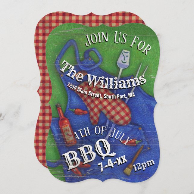 4th of July BBQ Red Gingham Family Picnic Invitation (Front/Back)