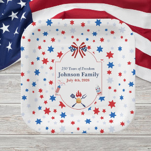 4th of July BBQ Red White Blue Stars Patriotic Paper Plate